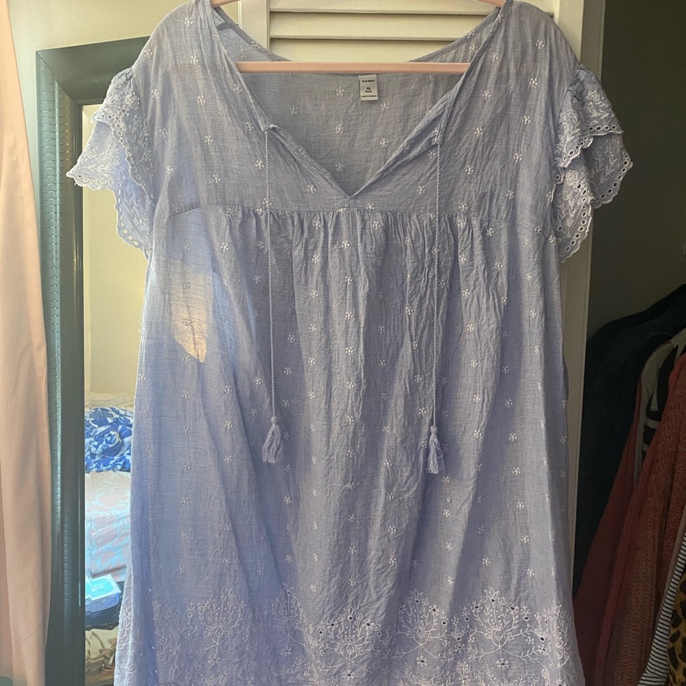 Light Blue Top with White Lace Detailing